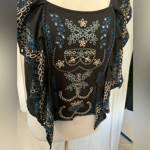 ✨ Free People La Cienega Embroidered Flutter Sleeve Top S ✨ Boho Festival - Picture 6 of 8